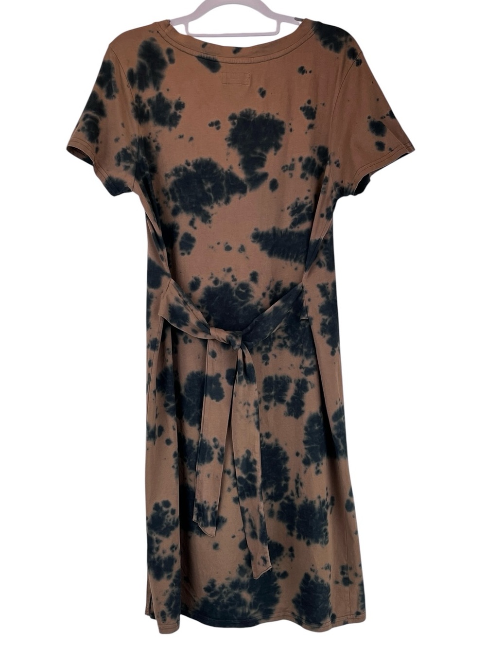 Pact 100% Organic Cotton Tie-Dye T-shirt Dress with Tie Waist Brown Black Sz M - Picture 6 of 12